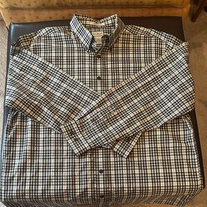 L.L. Bean Men's Long Sleeve White and Black Plaid Shirt- size Xl-Tall